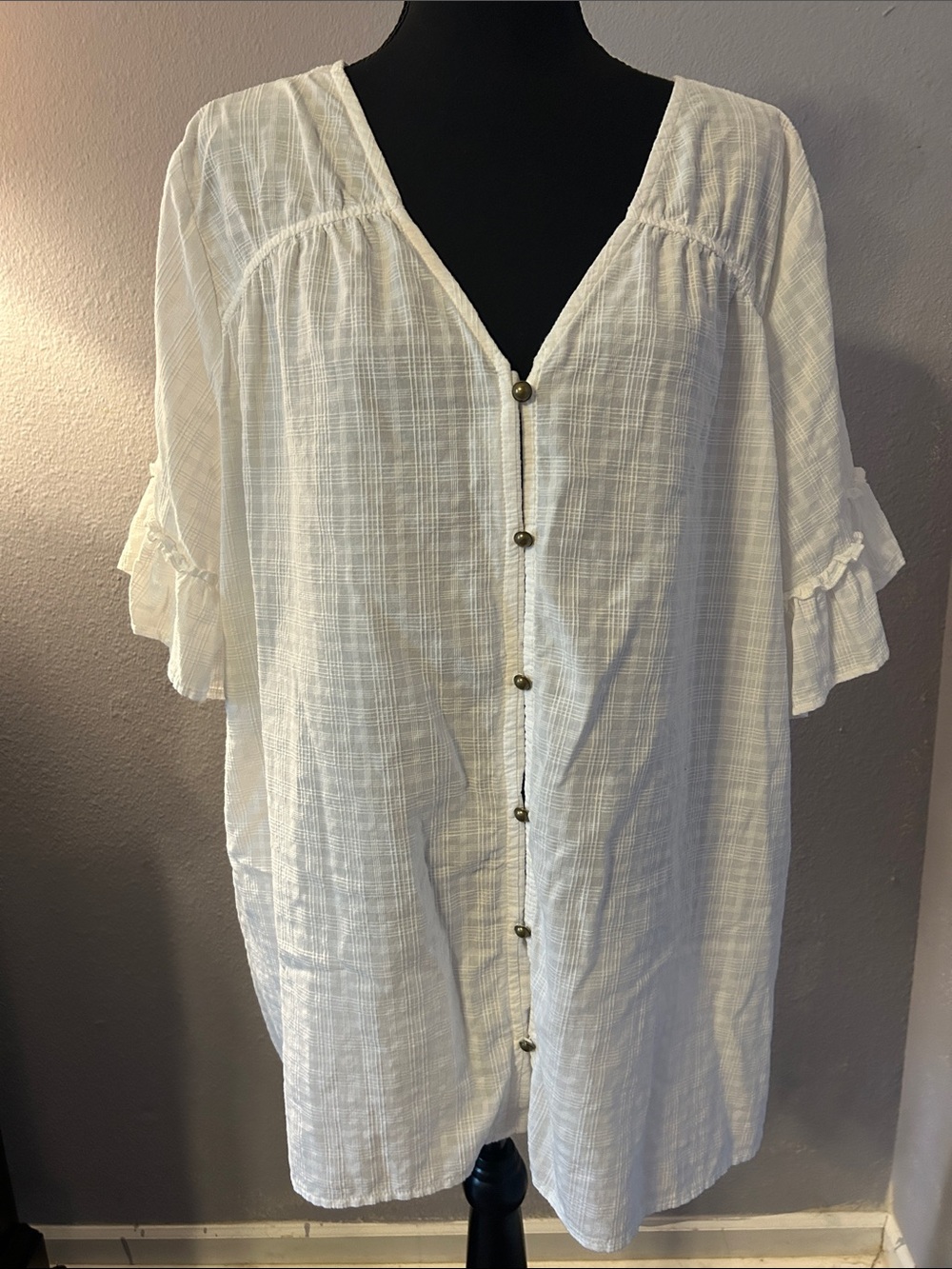 Terra & Sky Women Lightweight White Button-Front Top Size 2X